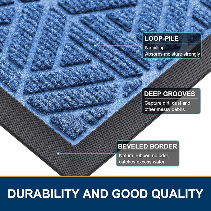 Smiry Front Door Mat Outside Entrance, Heavy Duty Sturdy Natural Rubber Doormat