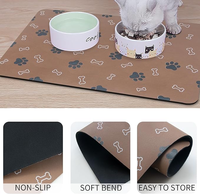 Pet Cat Dog Food Mat Non Slip Mat for Dog Water Bowl Mat Quick Dry Absorbent Cat Feeding Mat, 32 * 17 in, Blue