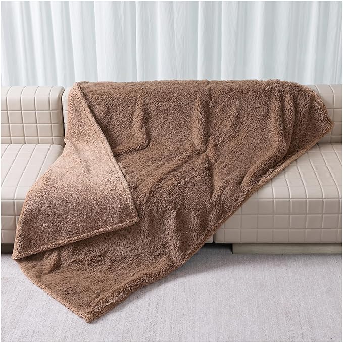 Brown Dog Blanket Waterproof Calming Pet Blankets Fluffy Long Faux Fur Pets Couch Throw Blankets for Cat Love Bed Cover Washable(Brown,M-57x40in)