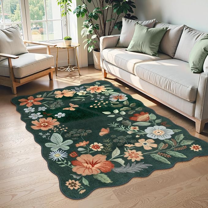 Lahome Floral Machine Washable Rug, 3x5 Rug Non Slip Soft Bedroom Rugs