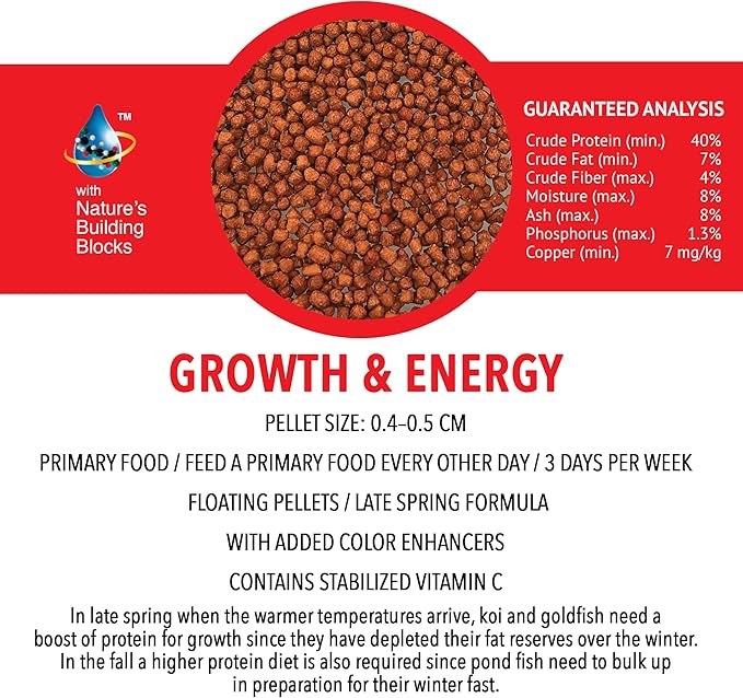 MICROBE-LIFT MLLHGEBAG High Growth and Energy Floating Fish Food Pellets for Ponds, Water Gardens, and Fountains, Safe for Live Goldfish and Koi, 40 Pounds