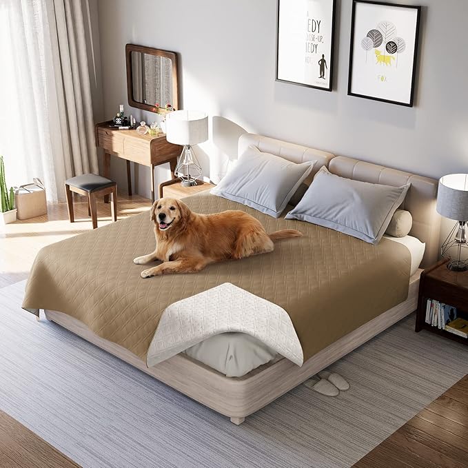 Waterproof Dog Bed Covers for Couch Protection, Water-Resistant Soft Dog Pet Blanket Anti-Slip Dog Blanket for Bed, for Furniture Bed Couch Sofa (Taupe,86x82inch)
