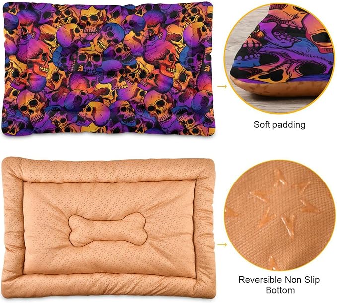 Pet Bed Purple Skull Dog Bed Mat Absorbing Non Slip Pad Pet Sleeping Mat for Small, Medium, and Large Dogs Puppy Cat 36 in x 24 in
