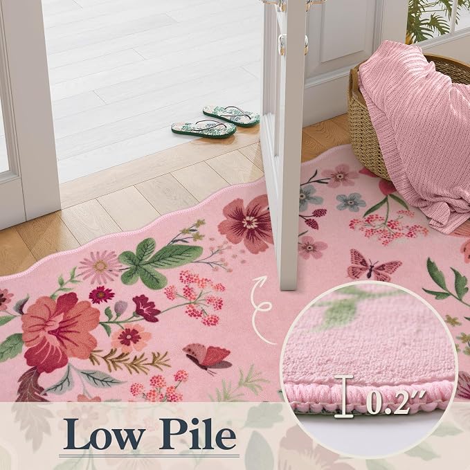 Lahome Floral Kitchen Runner, 2X6 Washable Runner Rug Non-Slip, Ultra-Thin Soft