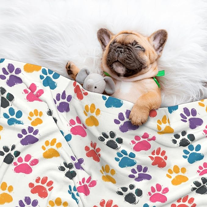 Colorful Paws Blanket for Pet - Dog Throw Blanket 30x20 Rainbow Couch Blankets for Puppy Dogs Cats