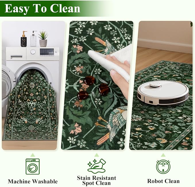 HEBE Washable Hallway Runner Rug 2'x 6' Non Slip Kitchen Rugs Runner, Low Pile