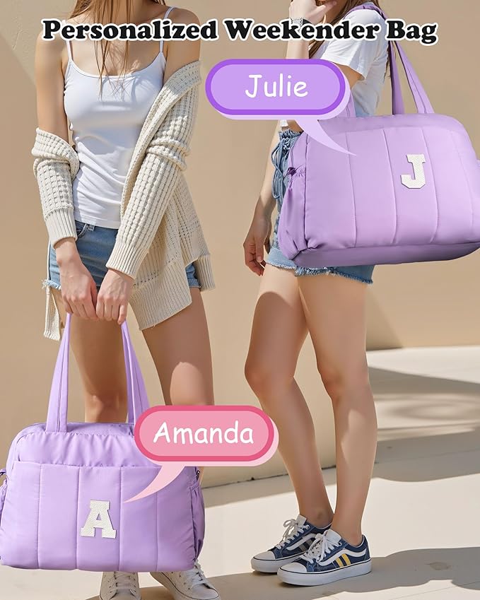 Initial Duffle Bag, Carry On Bags for Women，Granddaughter Gifts-Overnight Bag with Wet Pocket，Lightweight Travel Bags Personalized Gym Tote with Makeup Pouch