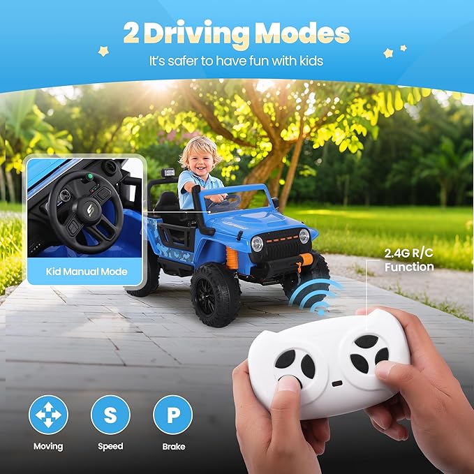 24V Kids Toddler Ride On Truck Electric Car Kids Ride On Truck Car Electric Jeep Off-Road Truck for Parent Remote Control LED Lights Music Powerful Wheels for Ages 3+(Blue)