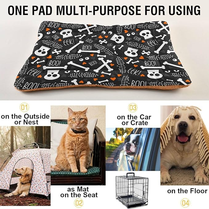 Pet Bed Skull Dog Bed Mat Absorbing Non Slip Pad Pet Sleeping Mat for Small, Medium, and Large Dogs Puppy Cat 36 in x 24 in