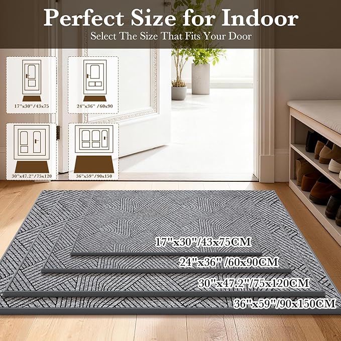 Indoor Door Mat 36"x59" Large, Low-Profile Welcome Front Door Mat Indoor