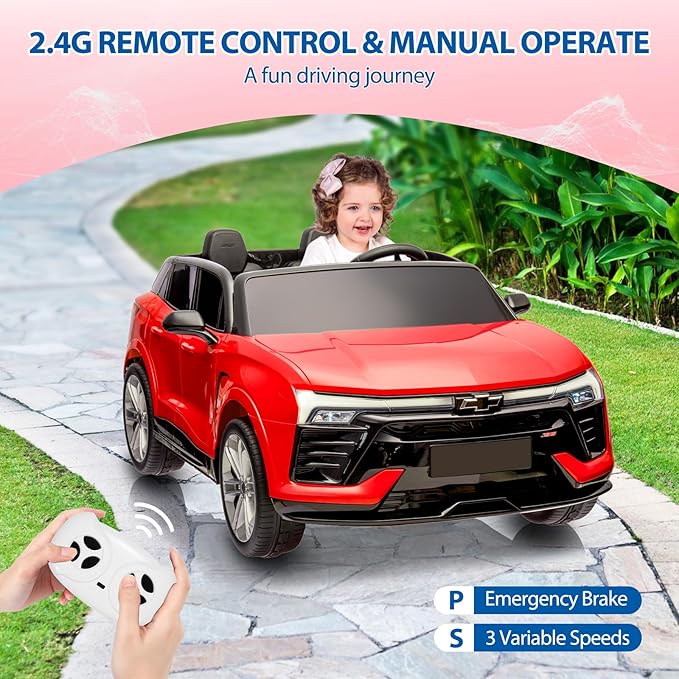 Hetoy 24V 2-Seater SUV Licensed Chevrolet Blazer Ride On Car Toy w/Parent Remote Control, 3 Speeds, Wireless Music, MP3 Player, Electric Car for Kids Ages 3-8, RED