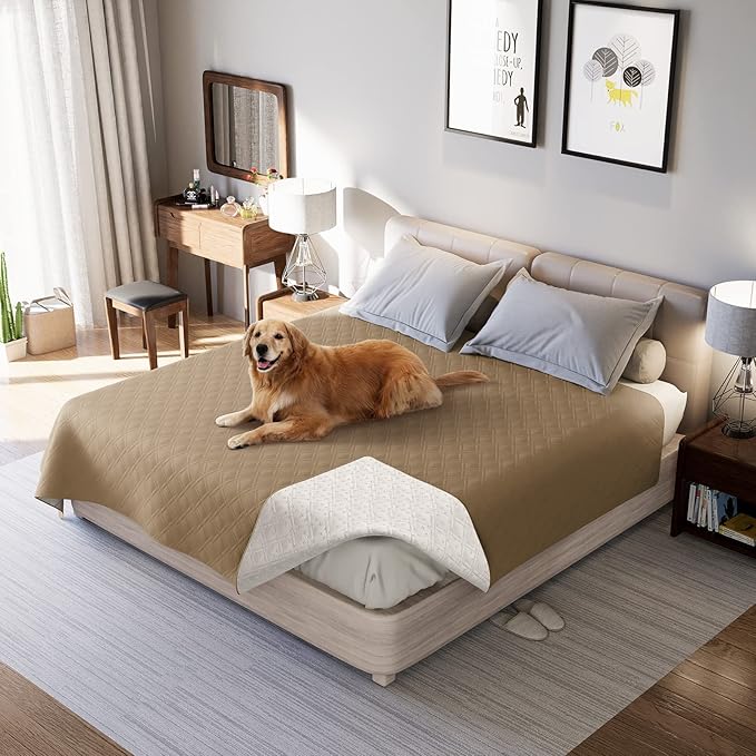 Waterproof Dog Bed Cover, Reversible Blanket Washable Pet Dog Pee Pad, Incontinence Underpads, Furniture Bed Couch Sofa Protector Cover Leak Proof for Dog Cat Kid, 82"x86" (Gray-Brown)