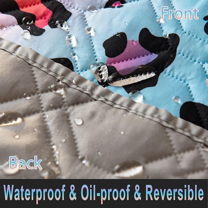 Waterproof Dog Bed Cover 120x82inch Reversible Pad Reusable Camping Mat for Kids/Pet/Dog/Cat Washable Geometric Embroidery Blanket Patchwork Rainbow Leopard Printed+Gray
