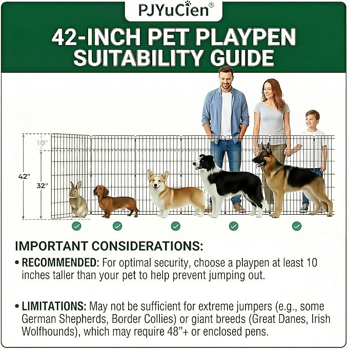 PJYuCien Dog Playpen with Bottom Pad - Metal Foldable Exercise Pen, 8 Panels 42" H x 24" W Indoor Outdoor Pet Fence Puppy Crate Kennel, Black