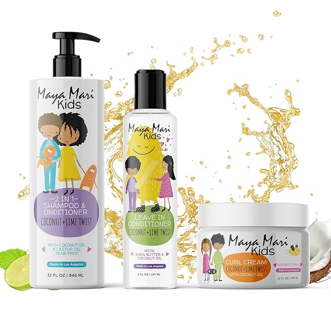 Kids Curly Hair Gift Set | 2-in-1 Kids Shampoo & Conditioner, Curl Cream, & Leave-In Conditioner | Shea Butter, Tear-Free, Frizz Control, & Sulfate-Free, 32 Fl Oz