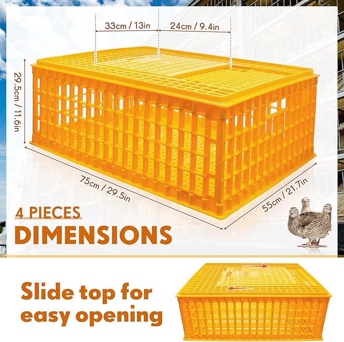 Sintuff 2-Piece Poultry Carrier - Plastic Chicken Transport Cage, 29.5 x 21.7 x 11.6 Inch