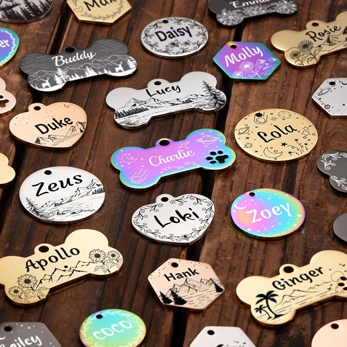 YEHANTI Dog Tags Personalized for Pets with Name Pattern Art Design - Engraved with Laser - Stainless Steel Cats Dogs ID Tags - Stylish Dog Collar Accessories (Heart)