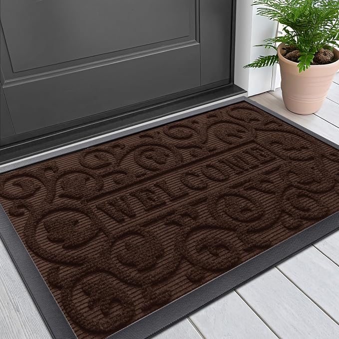 Smiry Welcome Door Mat Outside Entrance, Heavy Duty Trap Dirt and Moisture Easy