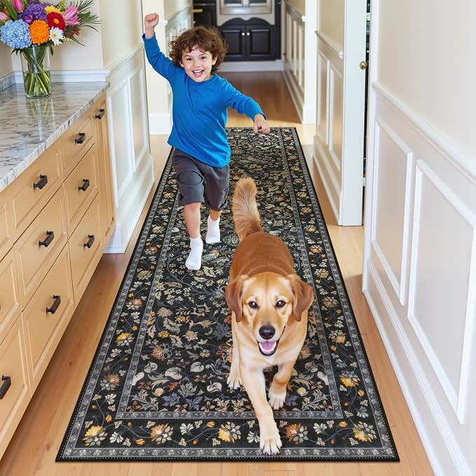 HEBE Washable Hallway Runner Rug 2'x 6' Non Slip Kitchen Rugs Runner, Low Pile