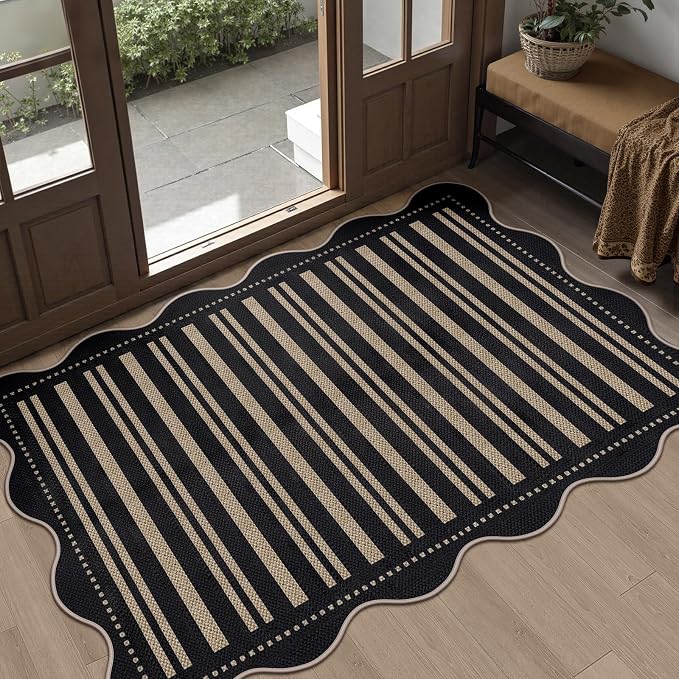 Striped Easy Jute Front Door Mat, 2.6x4 Washable Entryway Rug Non Slip Small