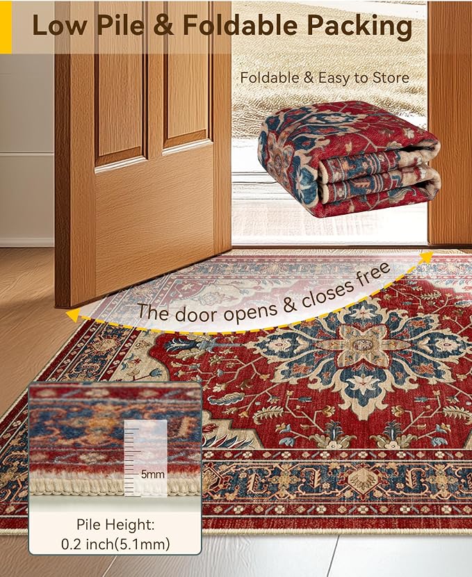 RELEANY Area Rugs 7'x9' Washable Non-Slip, Floral Vintage Distress Medallion