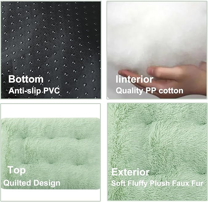 Dog Crate Mat, Dog Bed for Large Dogs, Comfy Fluffy Kennel Pad Anti-Slip for Dog beds & Furniture, Quilted Dog Bed for Pets for Medium/Small Dogs Cats (Color : Green 1, Size : 43x29)