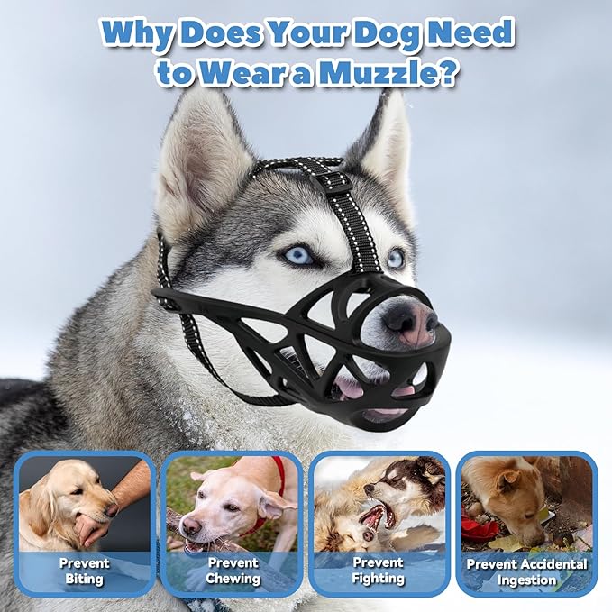 Dog Muzzle for Large Dogs, Medium and X-Large Aggressive Dog, Breathable Basket Muzzles, Suitable for Grooming Trimming Training, Allows Panting Drinking (Black, L)