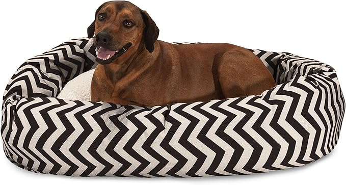 Majestic Pet 52 Inch Chevron Sherpa Calming Dog Bed Washable – Cozy Soft Round Pet Bed with Spine for Head Support - Fluffy Donut Bed 52x35x11 (inch) – X- Large - BLACK