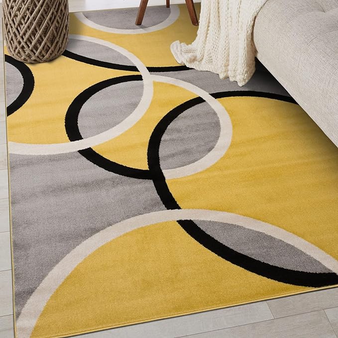 Rugshop Contemporary Abstract Circles Easy Maintenance for Home Office,Living Room,Bedroom,Kitchen Soft Area Rug 3'3" x 5' Yellow