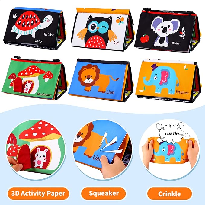 Baby Mirror Tummy Time Toys 0-3 3-6 Months Sensory Crinkle Baby Books Black and White High Contrast Baby Toys for Newborn Infant Montessori Car Seat Toys 0-6 Month Boy Girl Easter Basket Stuffers Gift