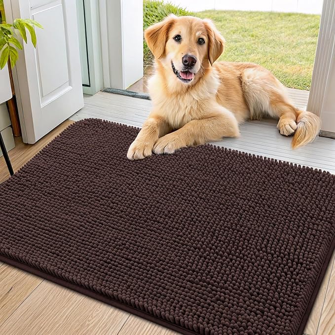 Smiry Dog Door Mat for Muddy Paws 34x21, Absorbent Dirt Trapper, Non-Slip