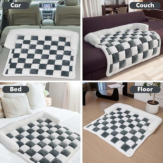 Pet Couch Covers for Sofa, Cat Dog Couch Cover Protector, Dog Bed Mat for Sofa Couch Furniture Protector Cream Square Plaid Cozy Dog Couch Cover