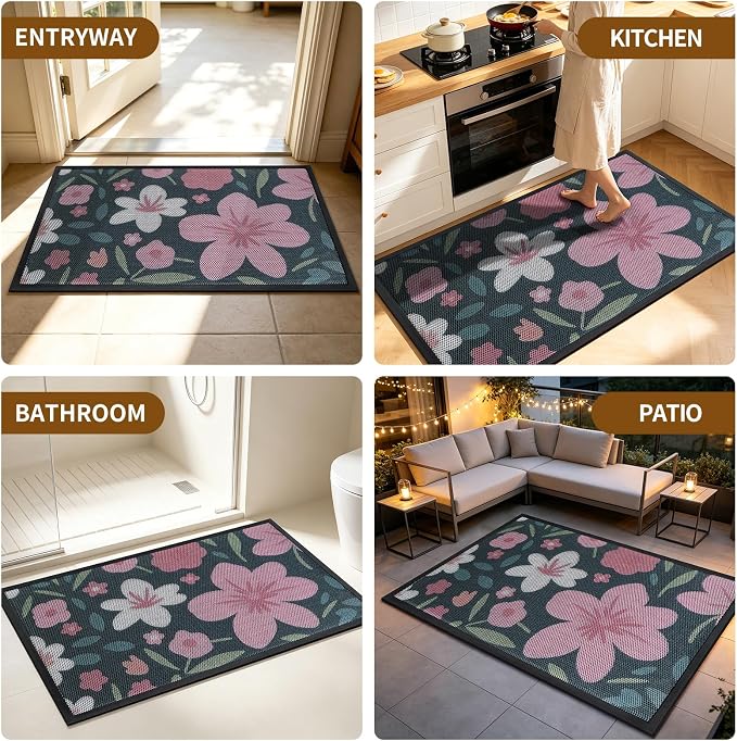 Front Door Mat, Heavy Duty Non-Slip Rubber Dirt Trapper, Quick-Dry Low-Profile