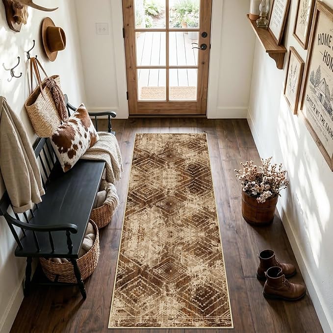 BESTSWEETIE Area Rug 2x10 Rug Machine Washable Non-Slip Low Pile Print Pattern
