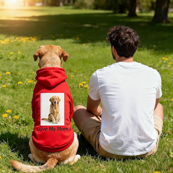 Custom Dog Hoodie, Personalized Sweatshirt with Photo Text Name Logo, Customized Hooded Sweater for Small Medium Large Dogs & Cats (Red, X-Small)