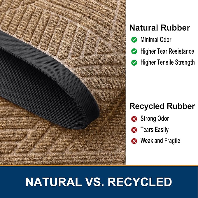 Smiry Front Door Mat Outside Entrance, Heavy Duty Sturdy Natural Rubber Doormat