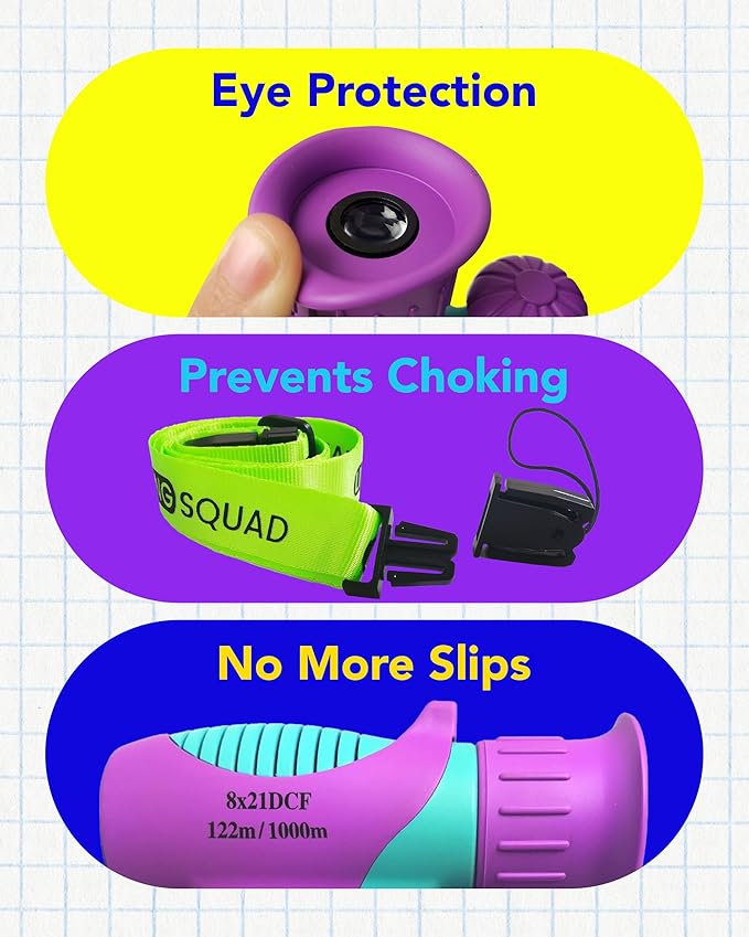 Kids Binoculars 8x21- Kids Gift Aged 3-12, Shock Proof Compact Binoculars for Child Set- Neck Strap, Compass, Carabiner, Case- High-Resolution Optics Boy & Girl Gift Toy for Bird Watching, Camping