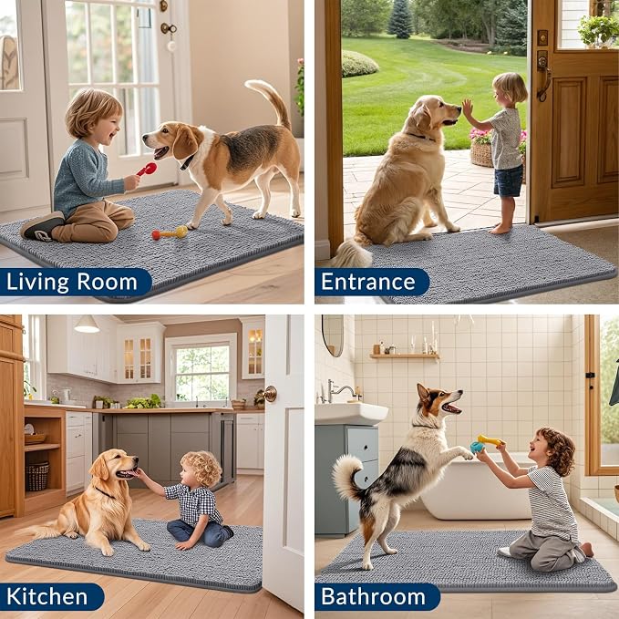 Smiry Dog Door Mat for Muddy Paws 30x17, Absorbent Dirt Trapper, Non-Slip