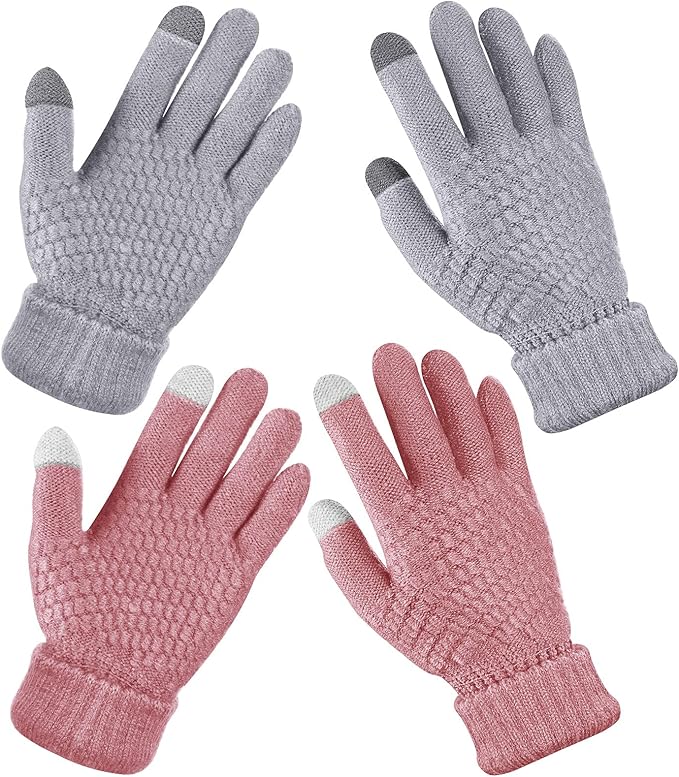 Geyoga 2 Pairs Women's Winter Touch Screen Gloves Soft Warm Fleece Lined Knit Elastic Cuff Winter Texting Gloves