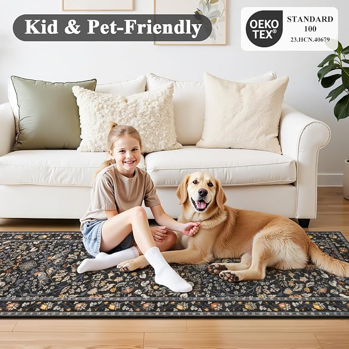 HEBE Washable Hallway Runner Rug 2'x 6' Non Slip Kitchen Rugs Runner, Low Pile