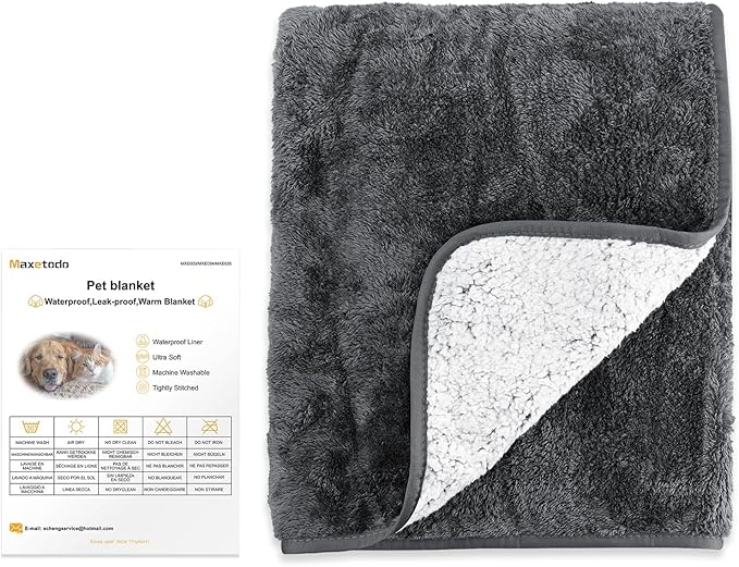 Waterproof Pet Blanket 28x40 inch Pee Proof Dog Blanket for Sofa Bed Couch,Reversible Sherpa Fleece Furniture Protector Cover for Small Medium Large Dogs Cats