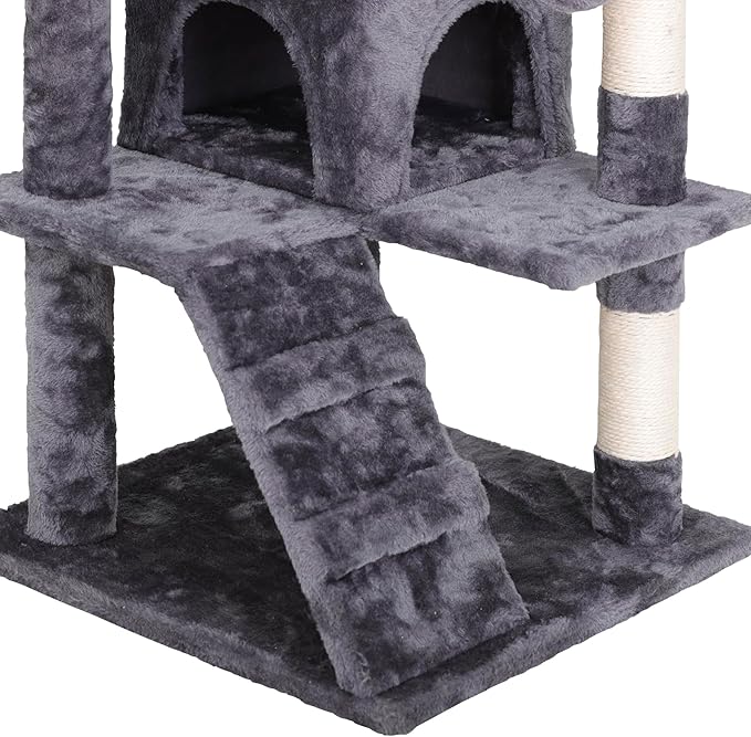 54-Inch Cat Tree for Large Cats, Sturdy Multi-Level Cat Tower with 2 Condos, Hanging Ball and Sisal Scratching Posts, Durable Cat Furniture for Indoor Cats (Dark Grey)