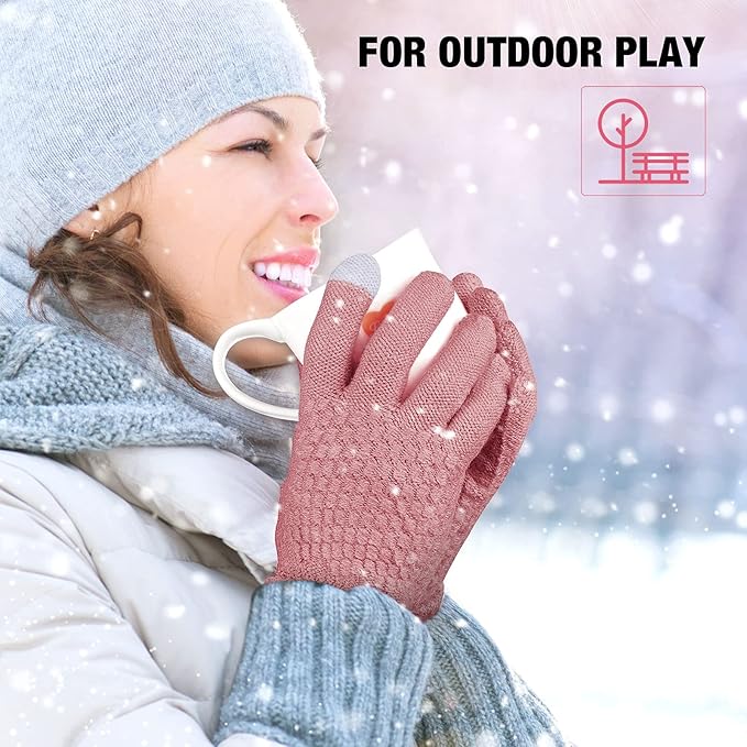 Geyoga 2 Pairs Women's Winter Touch Screen Gloves Soft Warm Fleece Lined Knit Elastic Cuff Winter Texting Gloves
