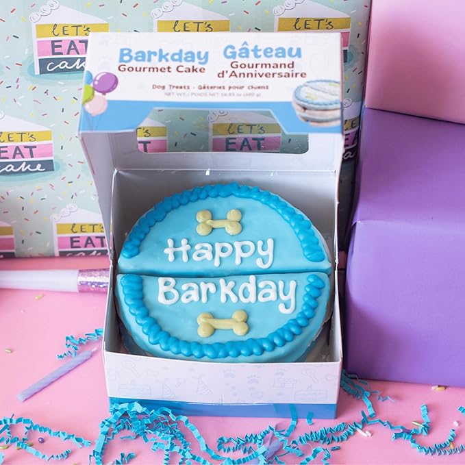 Wufers Dog Birthday Cake – Giant Shareable Happy Barkday Decorated Dog Treat, Soft-Baked 8-Piece Cookie Cake for Dogs, Made in North America (Blue - Birthday Cake)