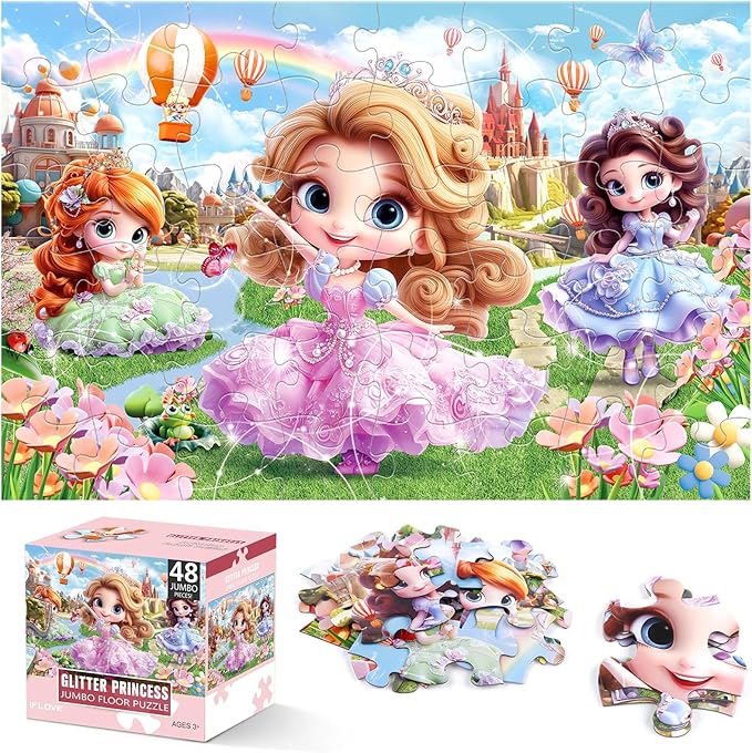 Jumbo Floor Puzzle for Kids,48 Piece Princess Large Jigsaw Puzzles,Puzzle for Toddler Ages 3-5,Preschool Educational Intellectual Development Toy Gift for Boys & Girls Ages 4-8