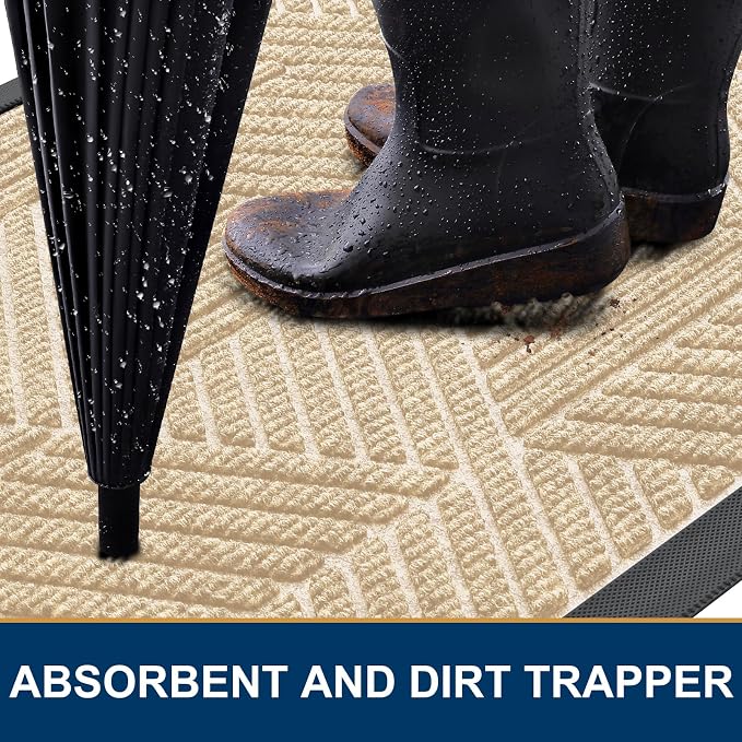 Smiry Front Door Mat Outside Entrance, Heavy Duty Sturdy Natural Rubber Doormat