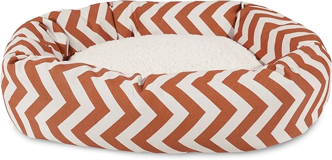 Majestic Pet 52 Inch Chevron Sherpa Calming Dog Bed Washable – Cozy Soft Round Pet Bed with Spine for Head Support - Fluffy Donut Bed 52x35x11 (inch) – Round Pet Bed X- Large - BURNT ORANGE