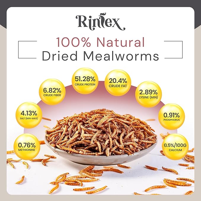 Dried Mealworms 8 oz - High Protein Food - Non Gmo Mealworms - Chicken Treats for Laying Hens - Dried Mealworms for Hamsters , Bluebird Feed, Reptile Food, Turtle Food, Hedgehog Food, Squirrel Food