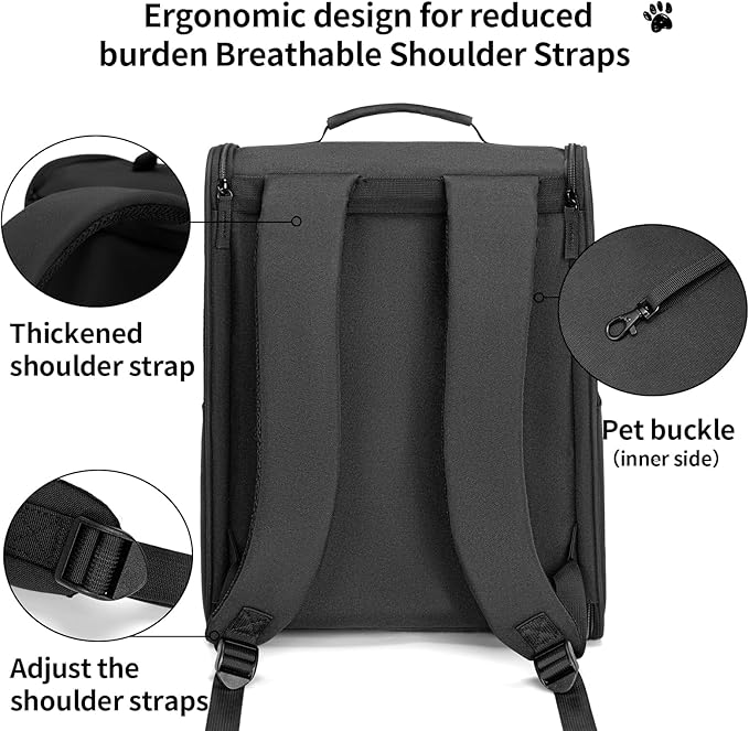 Cat Carrier Backpack,Steel Wire Frame More Stable,600D Wear-Resistant Oxford Fabric, Dog Carrier Cat Backpacks Suitable for Travel,Black