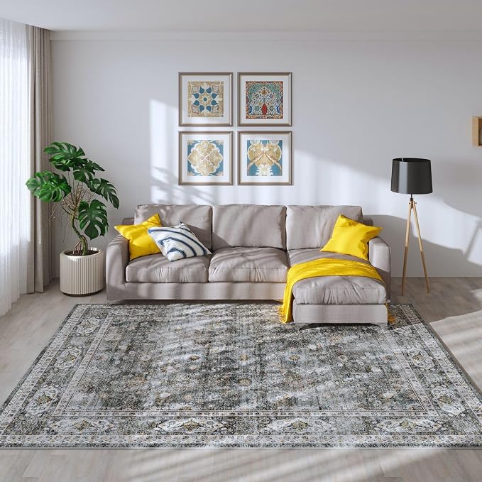 Rugcomf Area Rug 5x7 Washable Rug Boho Soft Non-Slip Non-Shedding Faux Wool